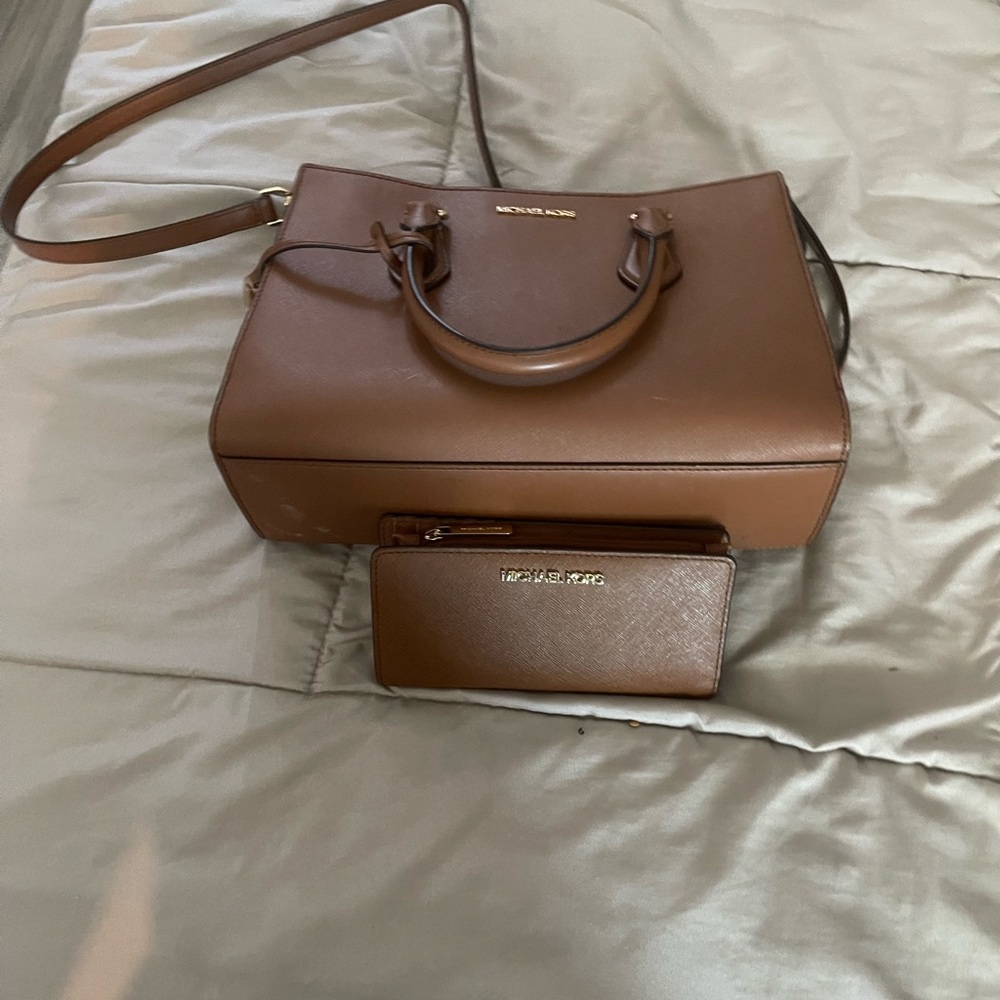 Michael Kors Tan Satchel and Wallet Set